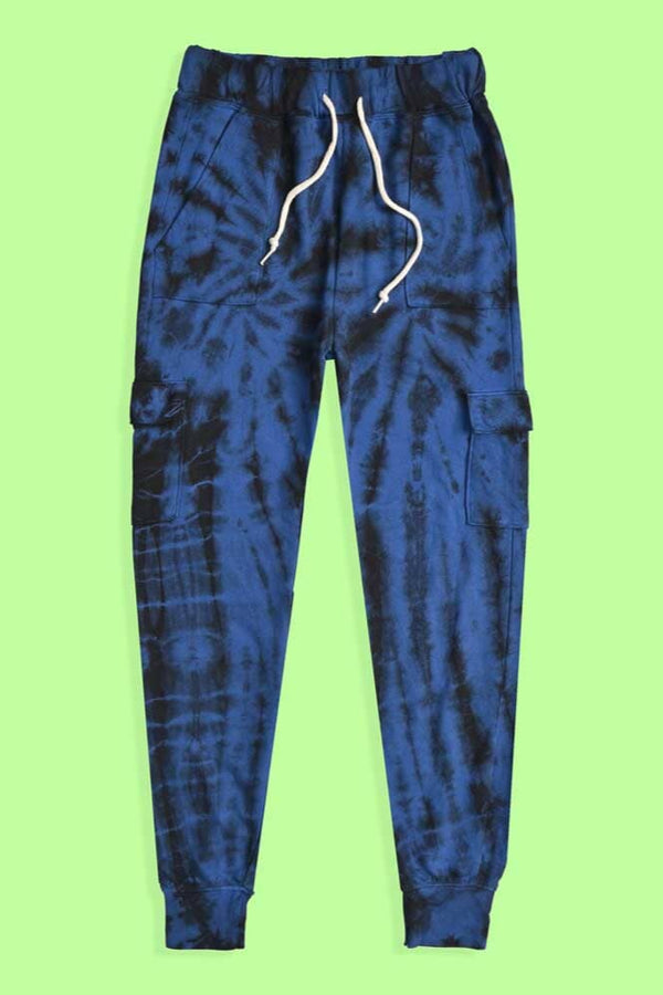 elo Men's Cut Label Tie & Dye Style Terry Jogger Pants Blue