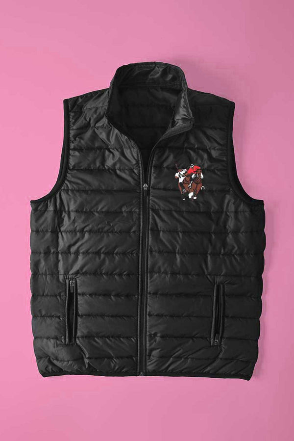 Elo Men's Double Pony Embroidered Body Warmer Puffer Gilet Black