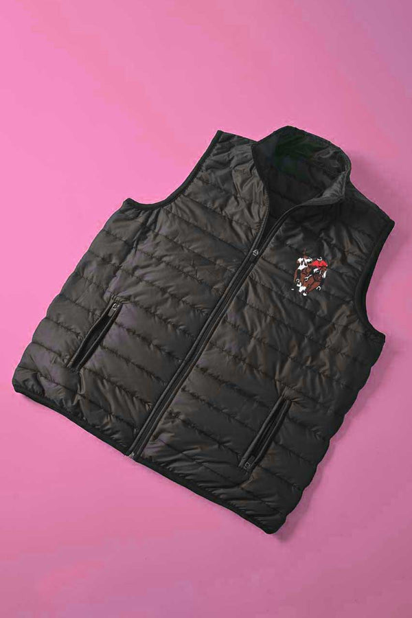 Elo Men's Double Pony Embroidered Body Warmer Puffer Gilet Black
