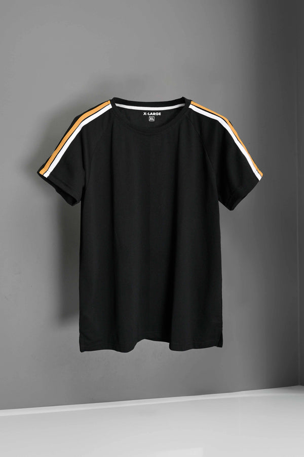 Elo Men's Double Striped Design Shoulder Raglan Sleeve Tee Shirt Navy