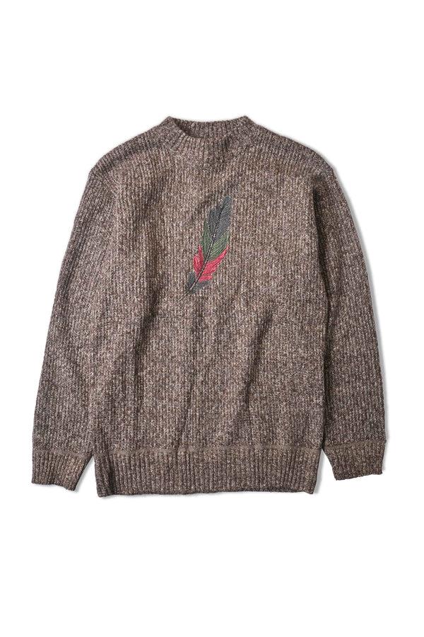 Elo Men's Feather Pattern Design Mock Neck Sweater Grey