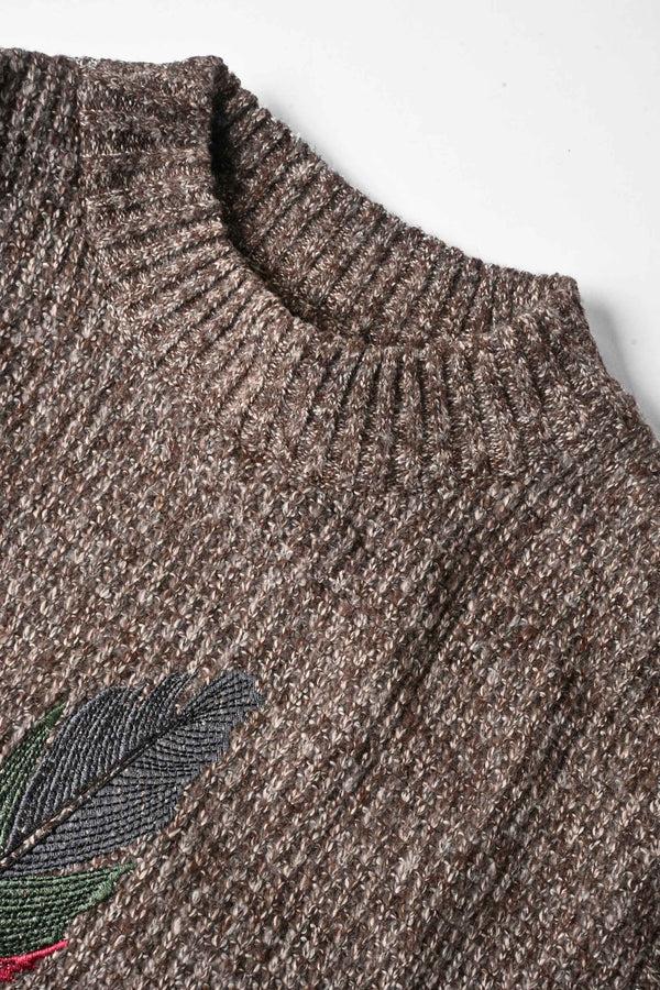 Elo Men's Feather Pattern Design Mock Neck Sweater Grey