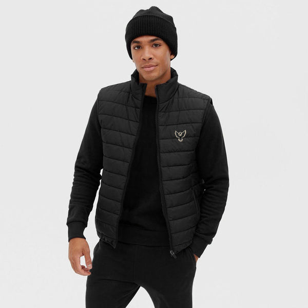Elo Men's Hawk Embroidered Body Warmer Puffer Gilet Black