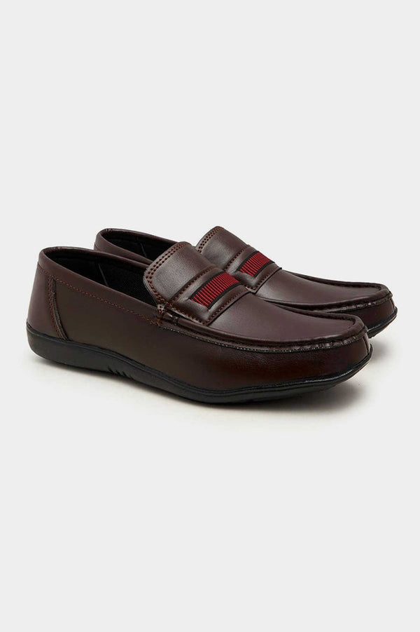 elo Men's Kasserine PU Leather Formal Shoes with Stripes Chocolate