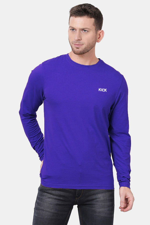 elo Men's Kick Embroidered Crew Neck Long Sleeve Tee Shirt Royal