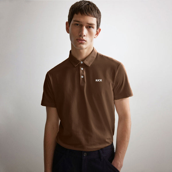 elo Men's Kick Embroidered Short Sleeve Polo Shirt Chocolate