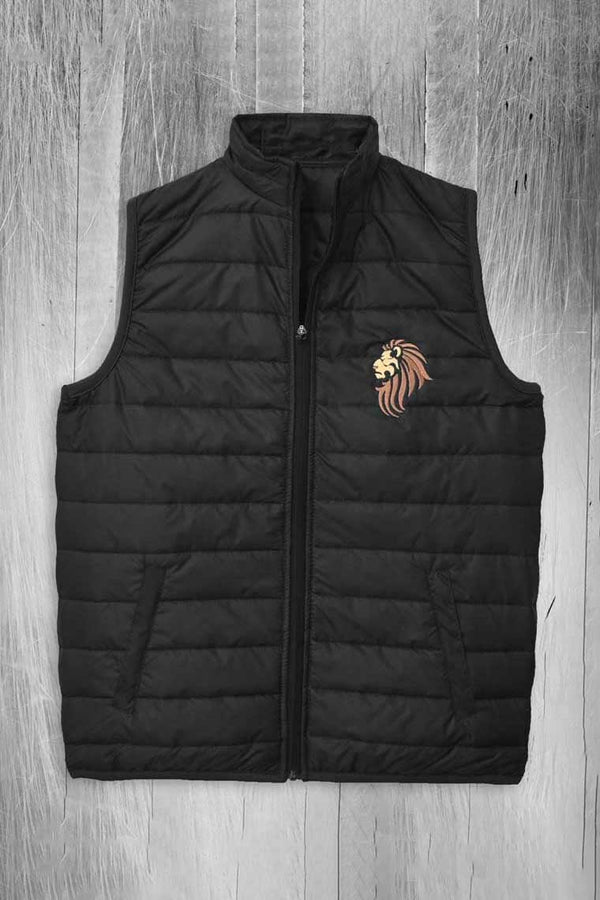 Elo Men's Lion Embroidered Body Warmer Puffer Gilet Black