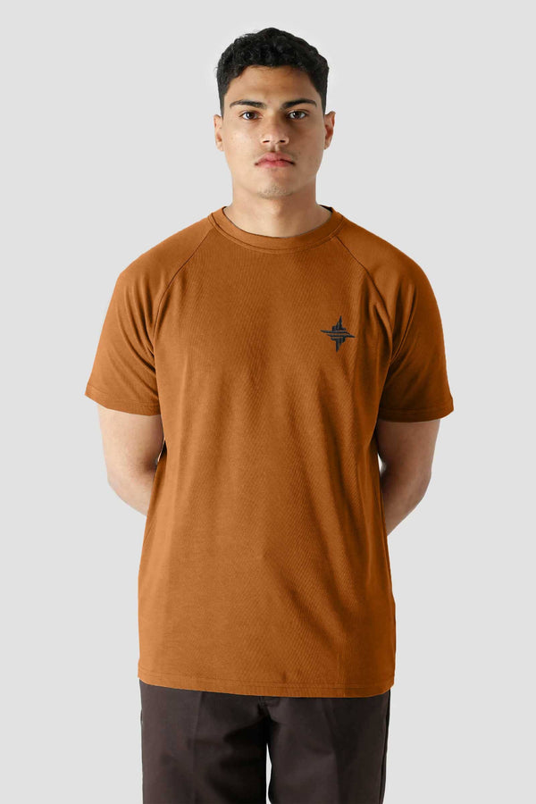 Elo Men's Logo Embroidered Raglan Sleeve Crew Neck Tee Shirt Chocolate