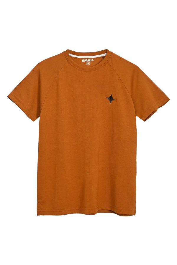 Elo Men's Logo Embroidered Raglan Sleeve Crew Neck Tee Shirt Chocolate
