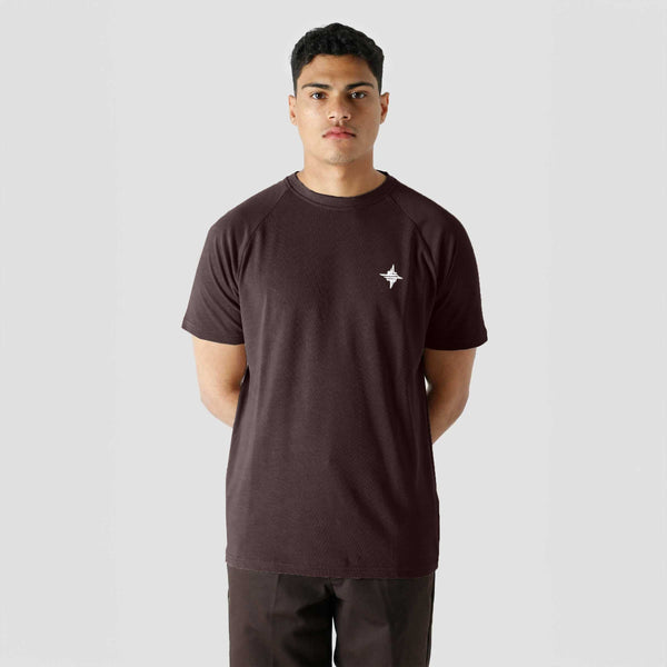 elo Men's Logo Embroidered Raglan Sleeve Crew Neck Tee Shirt Chocolate
