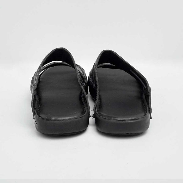 Elo Men's Lorient Padded Sole PU Leather Chappal Black