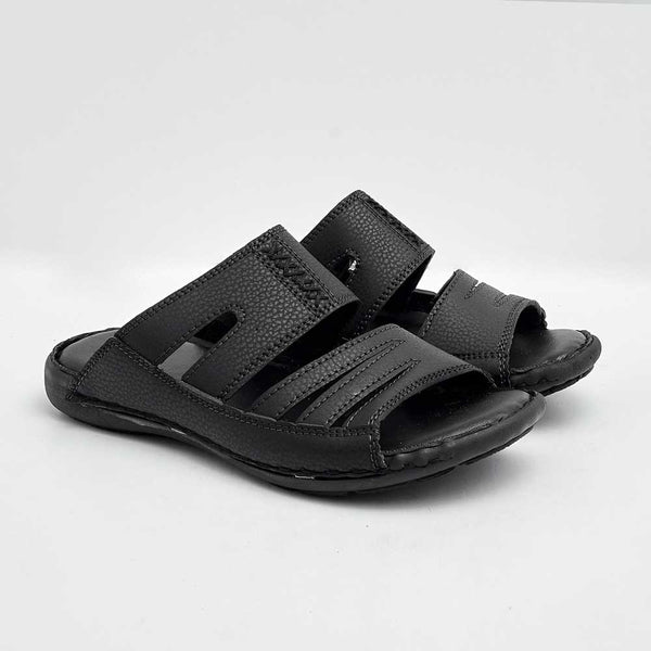 elo Men's Lorient Padded Sole PU Leather Chappal Black