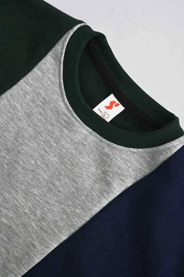Elo Men's Merlo Panels Design Long Sleeve Fleece Sweat Shirt Bottle Green & Navy