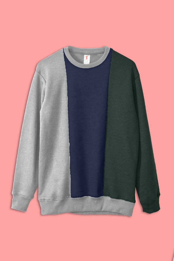elo Men's Merlo Panels Design Long Sleeve Fleece Sweat Shirt Bottle Green & Navy