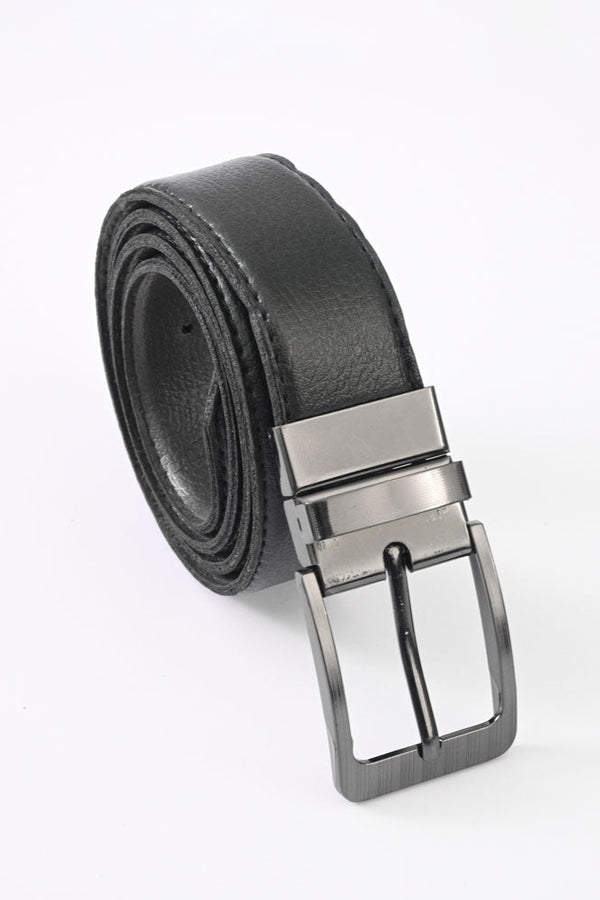 Elo Men's Montpellier Buckle Design Double Sided Leather Belt Black & Chocolate
