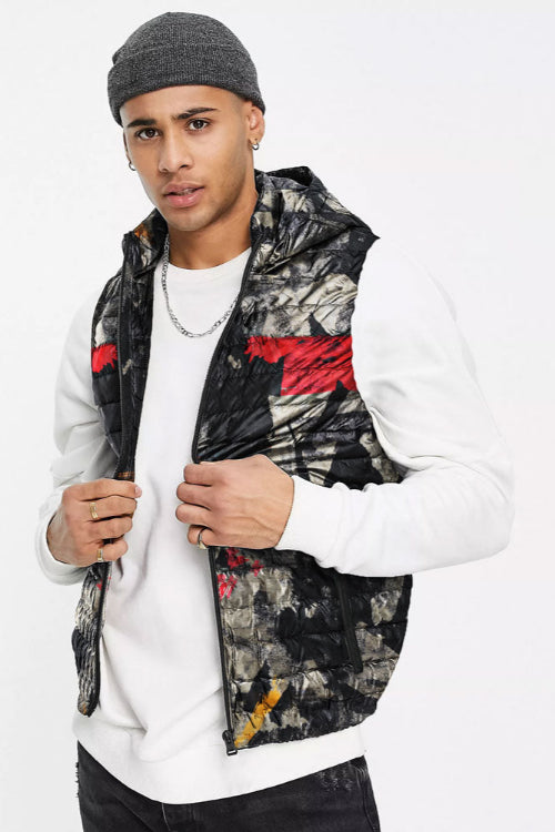 Elo Men's Multi Quartz Army Puffer Body Warmer Hooded Gilet Navy & Green