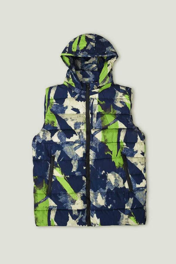 elo Men's Multi Quartz Army Puffer Body Warmer Hooded Gilet Navy & Green