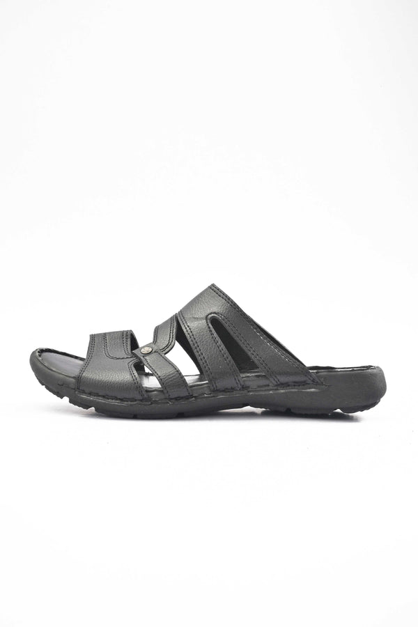 Elo Men's Padded Sole PU Leather Classic Chappal Black