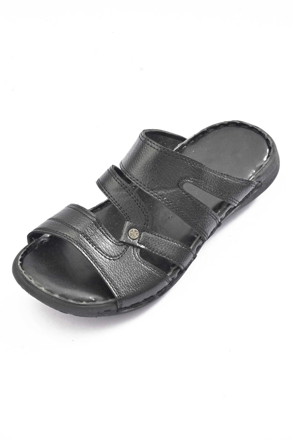 Elo Men's Padded Sole PU Leather Classic Chappal Black
