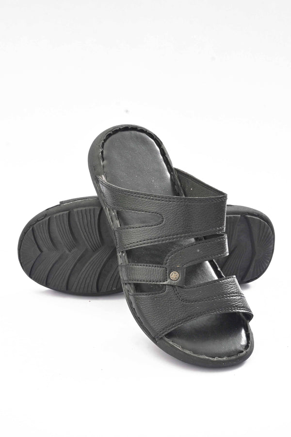 Elo Men's Padded Sole PU Leather Classic Chappal Black