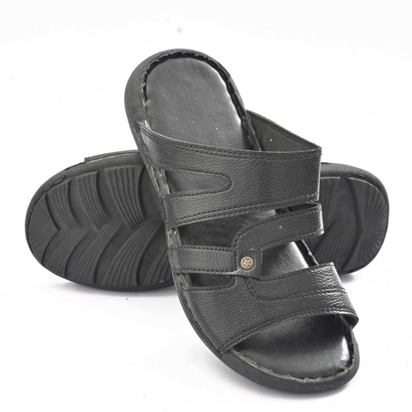 elo Men's Padded Sole PU Leather Classic Chappal Black