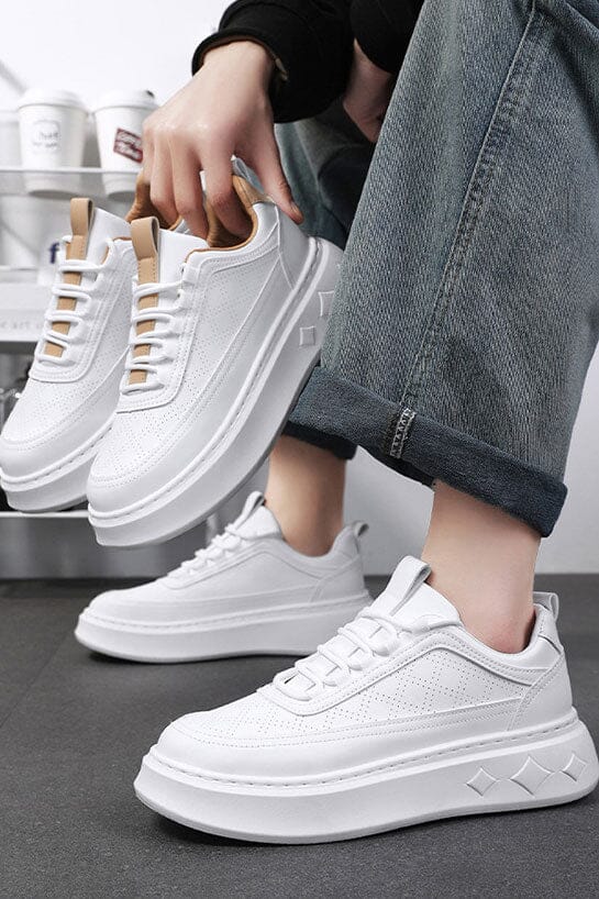 Elo Men's Premium Lace-Up Chunky Sneakers White & Brown