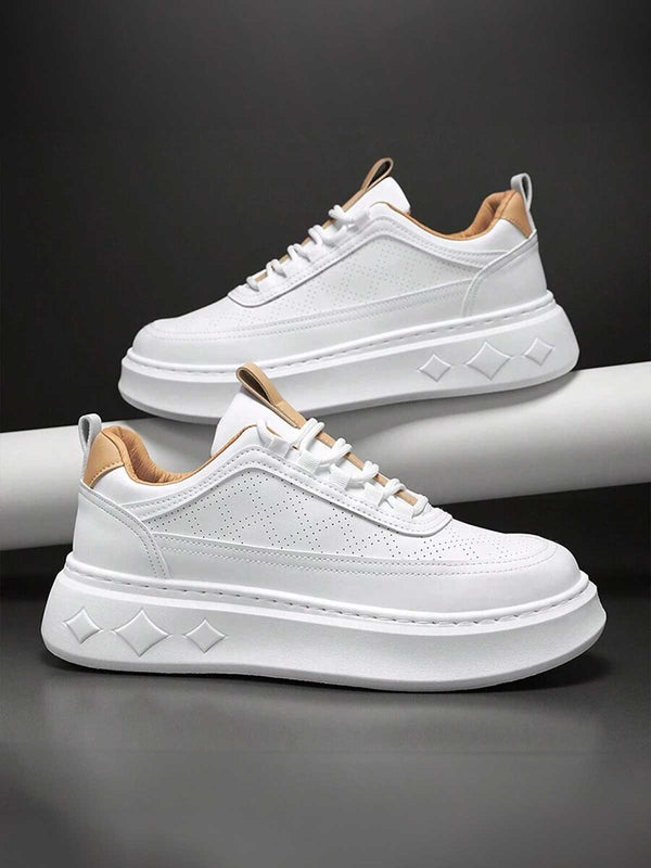 Elo Men's Premium Lace-Up Chunky Sneakers White & Brown