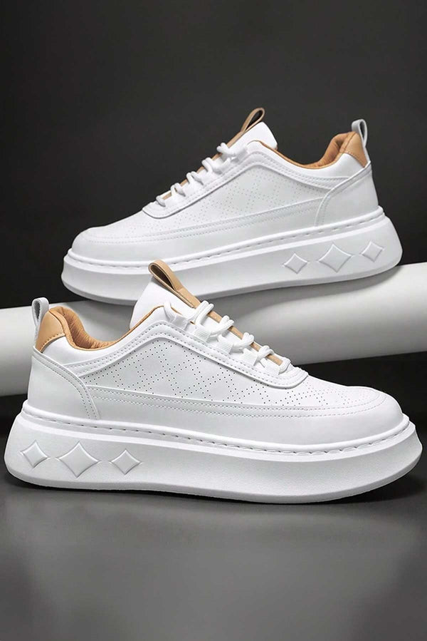 elo Men's Premium Lace-Up Chunky Sneakers White & Brown