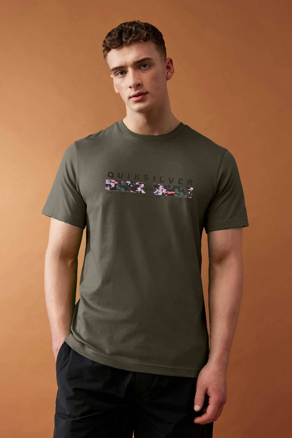 Elo Men's Quik Silver Printed Crew Neck Tee Shirt Black