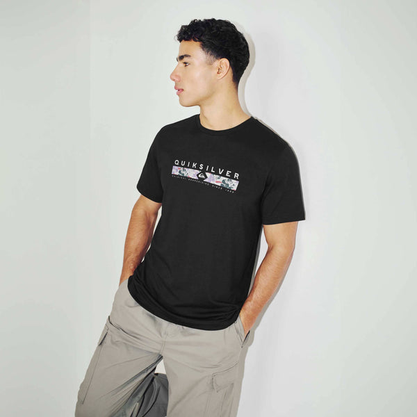 elo Men's Quik Silver Printed Crew Neck Tee Shirt Black