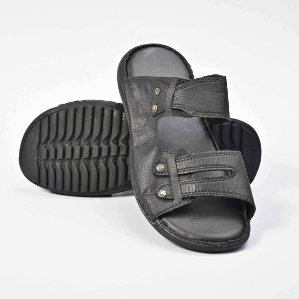 elo Men's Ripon Padded Sole PU Leather Chappal Black