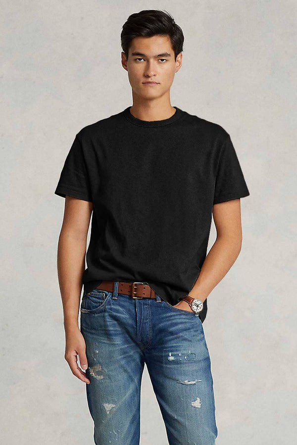 elo Men's Samtse Solid Design Crew Neck Tee Shirt Black