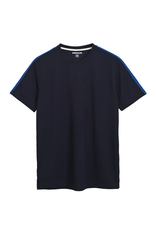 Elo Men's Shoulder Stripes Style Crew Neck Tee Shirt Mustard & Brown