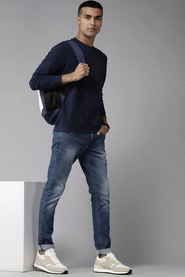 Elo Men's Solid Design Classic Fleece Sweat Shirt Navy