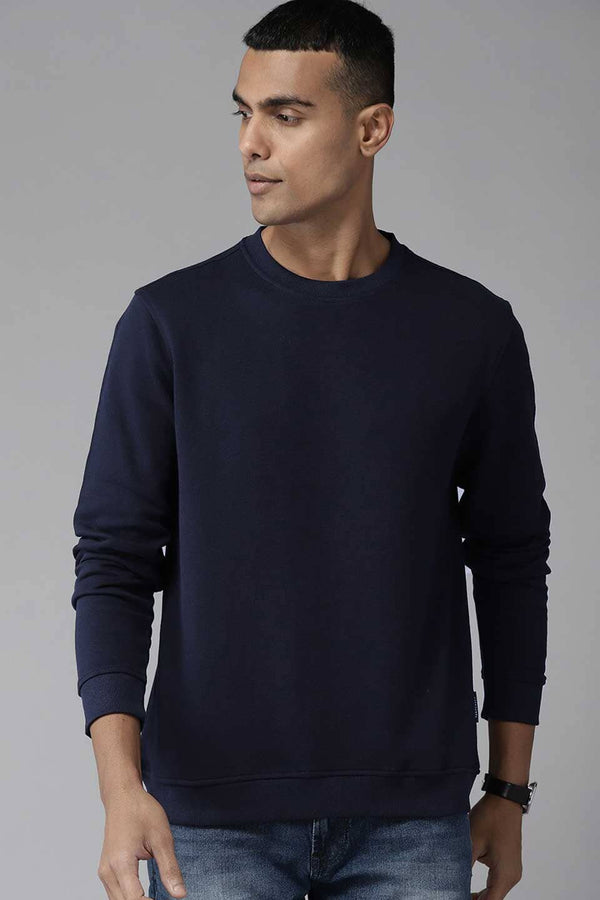 elo Men's Solid Design Classic Fleece Sweat Shirt Navy