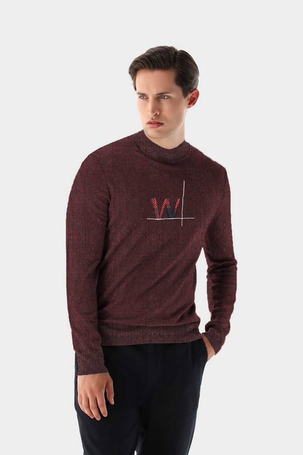 Elo Men's W Embroidered Design Mock Neck Sweater Grey