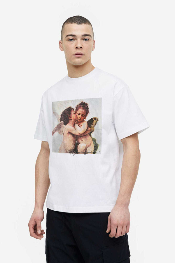 Elo Mennace Men's Cupid & Psyche Printed Short Sleeve Tee Shirt White