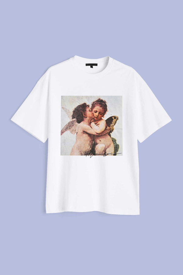 elo Mennace Men's Cupid & Psyche Printed Short Sleeve Tee Shirt White