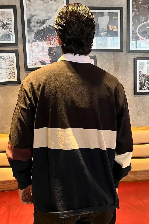 Elo MG Men's Color-Block Long Sleeves Rugby Shirt Black & Navy