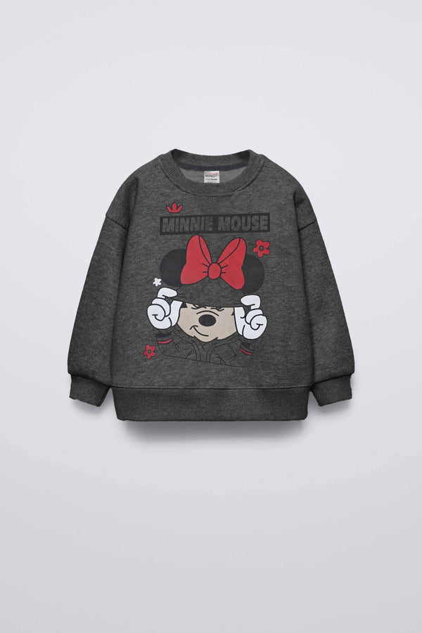elo Minoti Girl's Minnie Mouse Printed Fleece Sweatshirt Charcoal