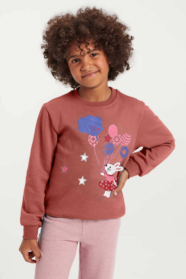 Elo Minoti Kid's Bunny Balloons Fleece Sweat Shirt Brick Red