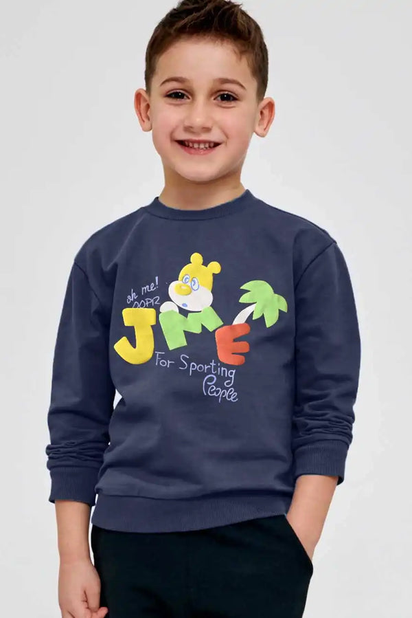 elo Minoti Kid's JME Printed Fleece Sweat Shirt Navy