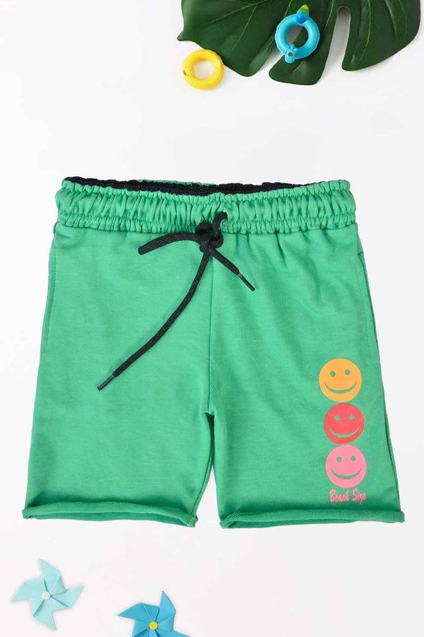 Elo Minoti Kid's Smile Emoji Printed Terry Shorts Light Turquoise