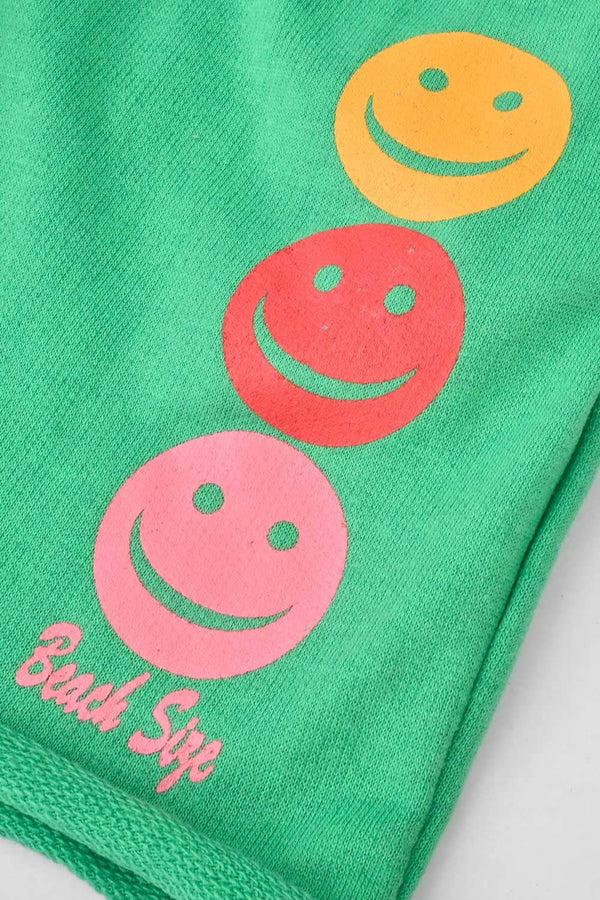 Elo Minoti Kid's Smile Emoji Printed Terry Shorts Light Turquoise