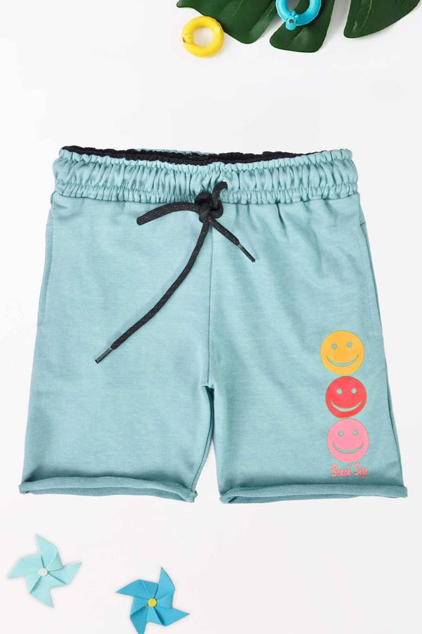 elo Minoti Kid's Smile Emoji Printed Terry Shorts Light Turquoise