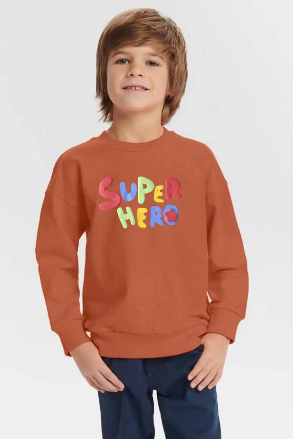 elo Minoti Kid's Super Hero Printed Fleece Sweat Shirt Rust