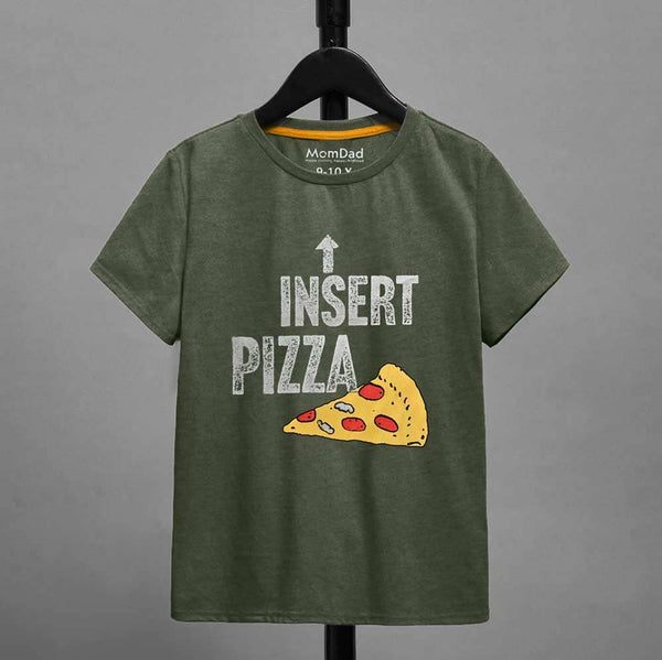 Elo Mom Dad Boy's Insert Pizza Printed Tee Shirt Olive