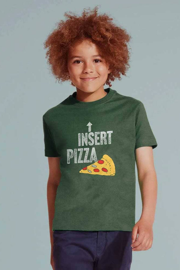 elo Mom Dad Boy's Insert Pizza Printed Tee Shirt Olive