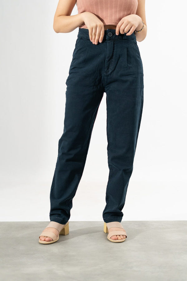 elo Mom Fit High Rise Women's Straight Fit Pants Navy