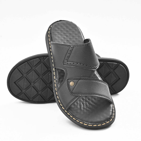 elo MR Men's Randers Padded Sole PU Leather Chappal Black